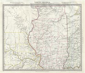 1833 S.D.U.K. Map of Missouri, Illinois, Iowa and Indiana