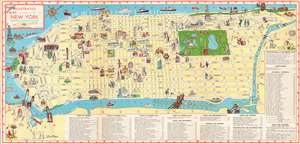 1956 Moss Pictorial Map of Manhattan, New York City