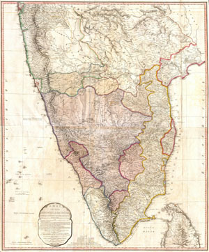 1793 Faden Wall Map of India