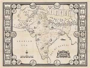 1946 Friendship Press Pictorial Map of India with Paste Down Additions