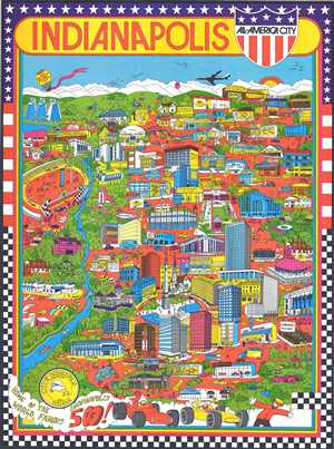 1971 Trans Continental Cartographers Pictorial Map of Indianapolis, Indiana