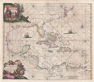 1675 First Edition De Wit Map of the West Indies and the North American Coast