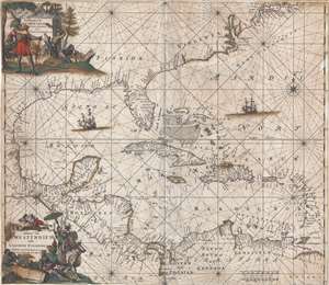 1680 De Wit Map of the West Indies and the North American Coast