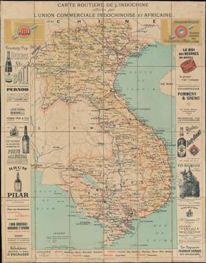 1926 L'U.C.I.A. Advertising Road Map of Vietnam / French Indochina
