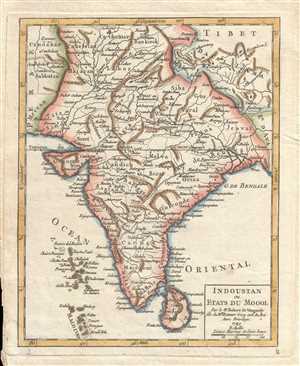 1749 Vaugondy Map of India and Sri Lanka
