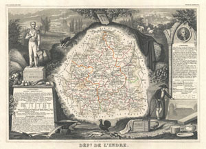 1852 Levasseur Map of the Department de L'Indre, France (Chinon Wine Region)