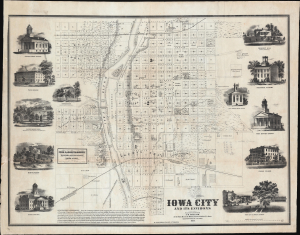 1854 Millar Map of Promotional Map of Iowa City, Iowa