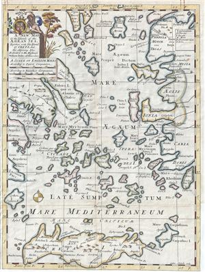 1712 Wells Map of Islands of the Aegean Sea or the Greek Archipelago /w Crete