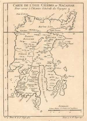 1757 Bellin Map of Celebes Island (Sulawesi), Indonesia