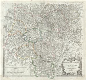 1754 Vaugondy Map of the Ile de France Region, France (Paris)