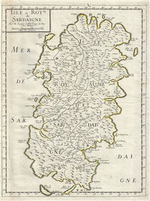 1658 Sanson Map of the Island of Sardinia, Italy