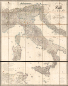 1845 'Ginormous' Civelli / Balbi Wall / Case Map of Italy