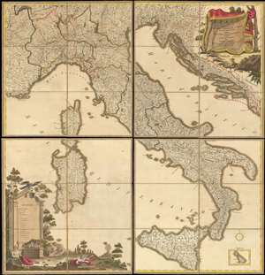 1799 Heymann Four Sheet Linen Folding Map of Italy