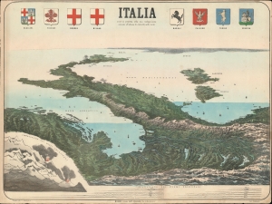 1865 Vallardi Pictorial Bird's Eye View of Italy