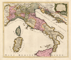 1701 Cantelli / Schenk Map of Italy Showing the Post Roads