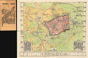 1935 Gauer Pictorial Map of Jerusalem, Israel (w/ Manuscript Notations)