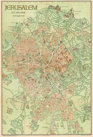 1942 Steimatzky Pictorial Map of Jerusalem