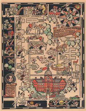 1935 Yardley Satirical Pictorial Map of Johns Hopkins, Baltimore, Maryland