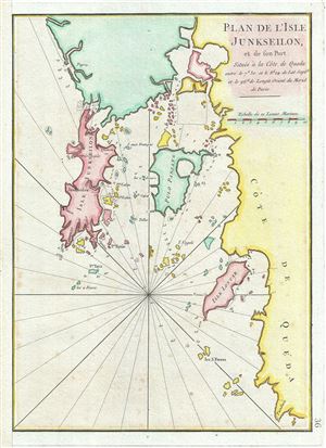 1775 Mannevillette Map of the Island and Port of Junkseilon or Phuket, Thailand