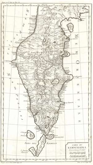 1757 Bellin Map of the Kamchatka Peninsula and the northern Kuril Islands
