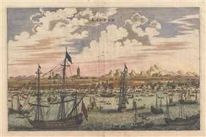 1670 Van Der Aa Map or View of Guangzhou, China