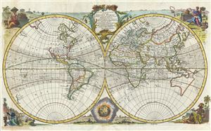 1747 Bowen Map of the World in Hemispheres (Sea of Korea identified)