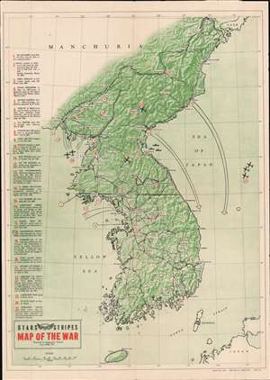 1952 Pacific Stars and Stripes Map of the Korean War