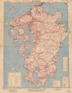 1945 U.S. Army 'Special Strike Map' Kyushu w/ Manuscript Flight Path of Nagasaki Bombing