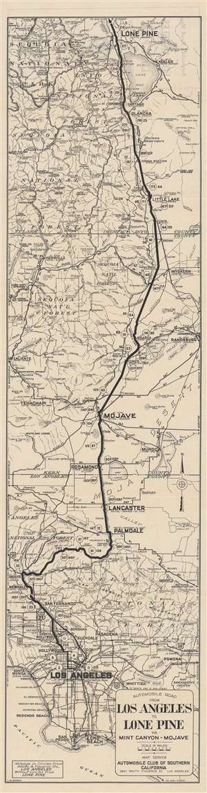 1930 Auto Club of Southern California Strip Map, Sequoia and Inyo National Forest