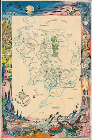 1969 Barbara Remington Map of Tolkien's Middle Earth (Lord of the Rings)