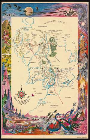 1969 Barbara Remington Map of Tolkien's Middle Earth (Lord of the Rings)