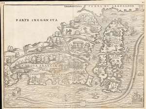 1556 Ramusio Map of New England (first specific map of the Northeast and Canada: First Edition)