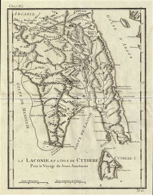 1791 Bocage Map of Laconia and Cythera, Ancient Greece