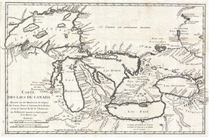 1744 Bellin Charlevoix Map of the Great Lakes (a seminal map)