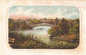 1868 Shannon and Rogers View Bow Bridge and Lake, Central Park, New York City