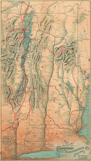 1898 Lake Champlain Transportation Map of New York to Montreal