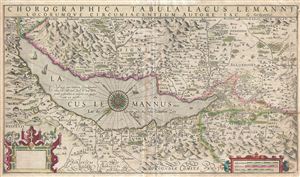1630 Hondius Map of Lake Geneva, Switzerland