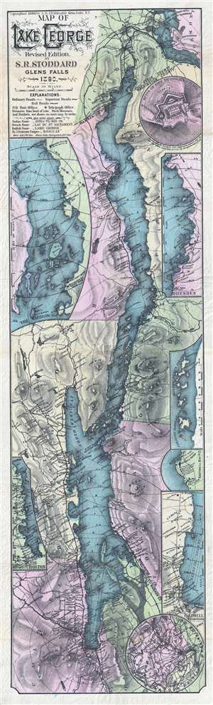 1890 Stoddard Map of Lake George, New York