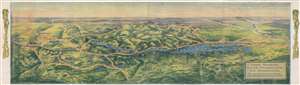 1916 Green Bird's Eye View of Lake George, Lake Champlain, and the Adirondacks