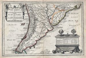 1702 De Fer Map of Southern South America (Paraguay, Chile, Argentina)