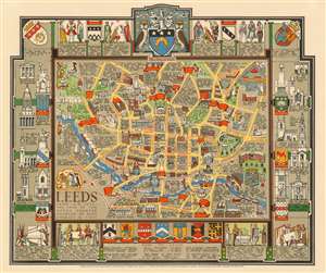 1949 Denis Mason Jones Pictorial Map of Leeds, England