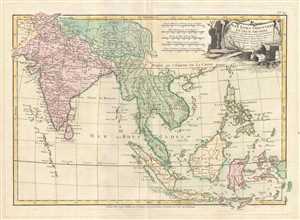 1778 Bonne Map of India, Southeast Asia and The East Indies (Thailand, Borneo)