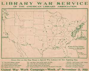 1918 American Library Association Map of the United States and Army Libraries
