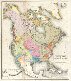 1881 Powell Map of North America w/ Native American Languages