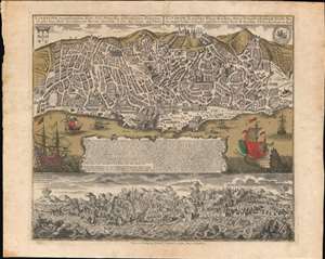 1756 Seutter / Lotter View and Map of Lisbon in the Wake of the 1755 Great Earthquake