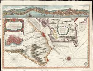 1756 Bellin View and Map of Lisbon, Portugal