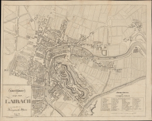 1827 Deschmann City Plan or Map of Ljubljana, Slovenia