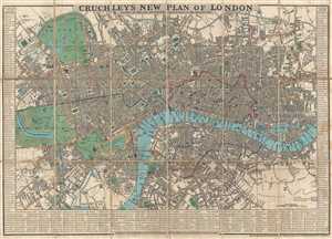 1834 Cruchley Pocket City Map or Plan of London, England