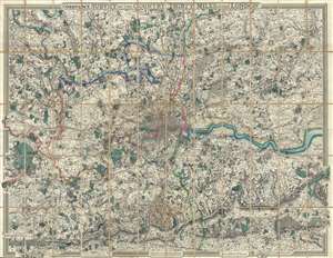 1855 Cruchley Folding Wall Map of London, England
