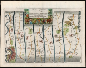 1698 Ogilby Strip Map of the Road between London and Marlborough
